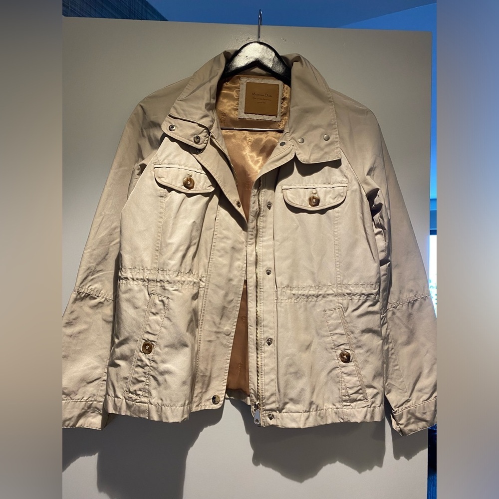 Massimo Dutti Short Beige Utility Jacket Coat Large Size 10 perfect